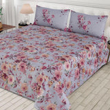 3 Pcs Delicate Floral Print King Bed Sheet Set in Soft Pastel Tones