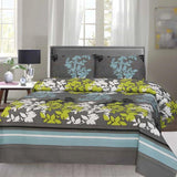 3 Pcs Floral Design With Gray, Blue, Green, And White Accents Bedsheet Set