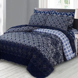 3 Pcs Navy Blue Printed King Bed Sheet Set with Intricate Patterns