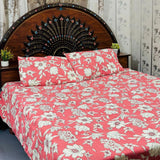 3 Pcs Elegance Coral Bedsheet Set With Matching Pillow Covers